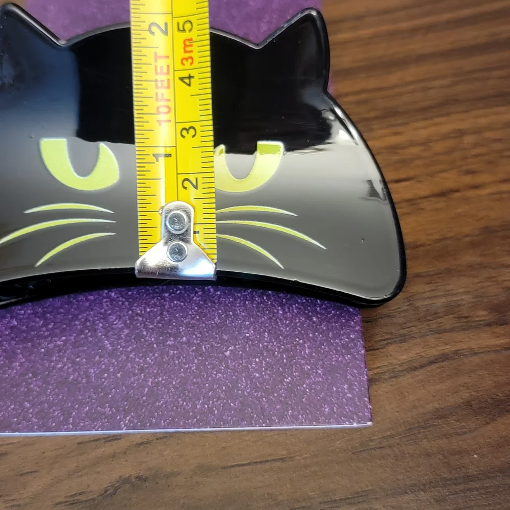 Black Cat Hair Clip Yellow Eyes Whiskers Halloween Spooky‎